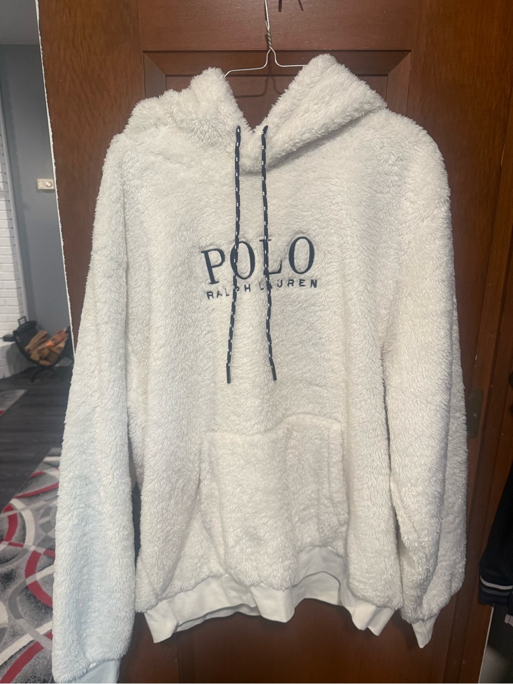 Polo by Ralph Lauren Cream Sherpa Pullover Hoodie with Navy Logo